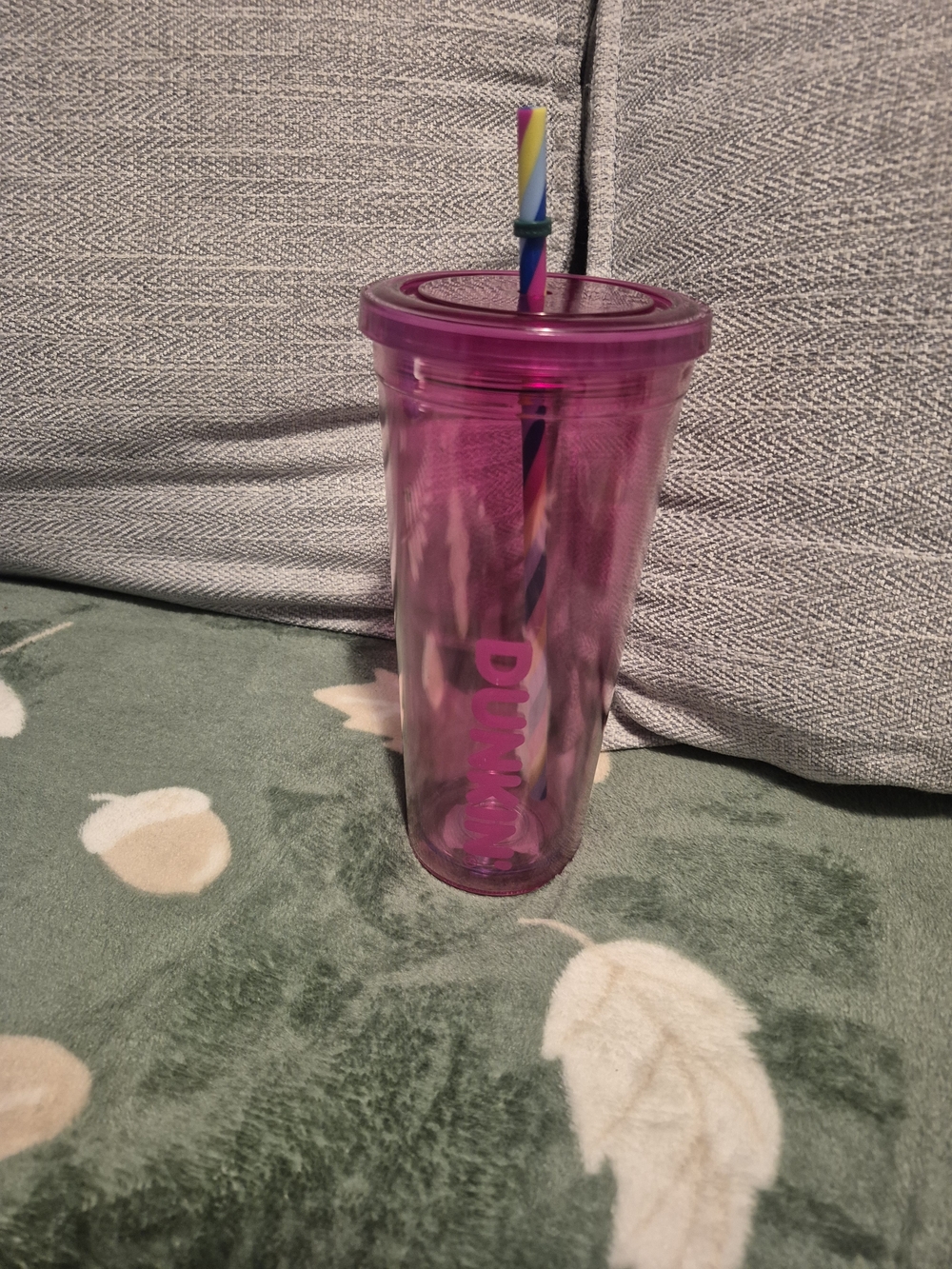 Pink Double-Walled Reusable Tumbler with Colorful Straw